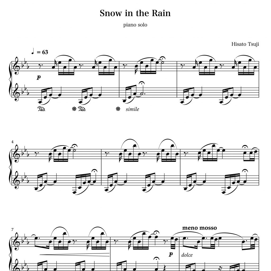 Piano Sheet Music of Snow in the Rain by Hisato Tsuji