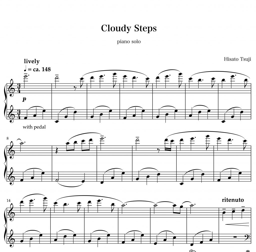 Piano Sheet Music of Cloudy Steps by Hisato Tsuji