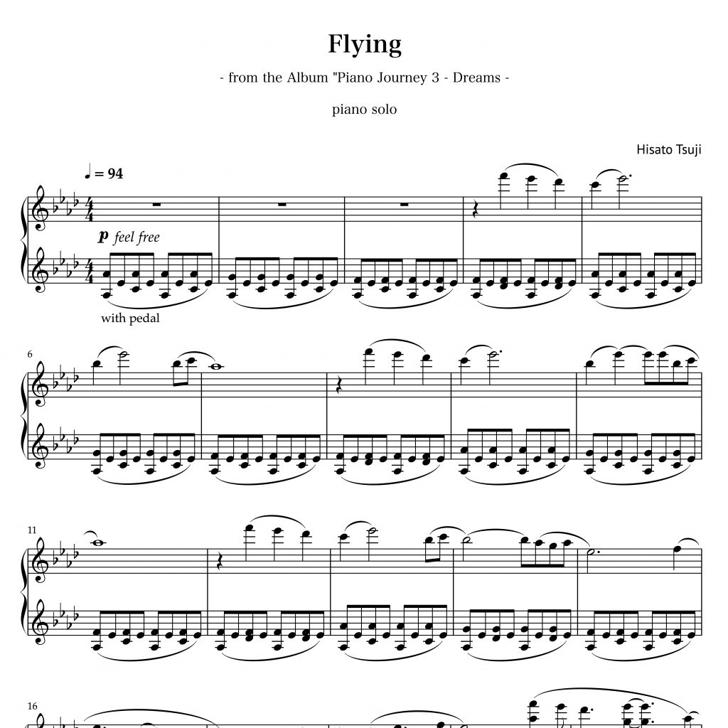 Piano Sheet Music of Flying by Hisato Tsuji