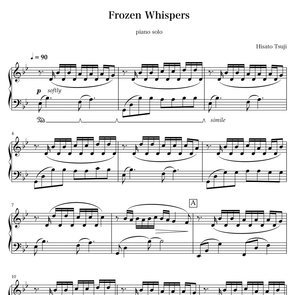 Piano Sheet Music of Frozen Whispers by Hisato Tsuji