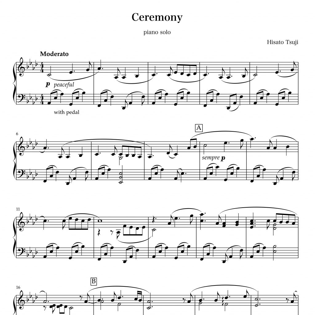 Piano Sheet Music of Ceremony by Hisato Tsuji