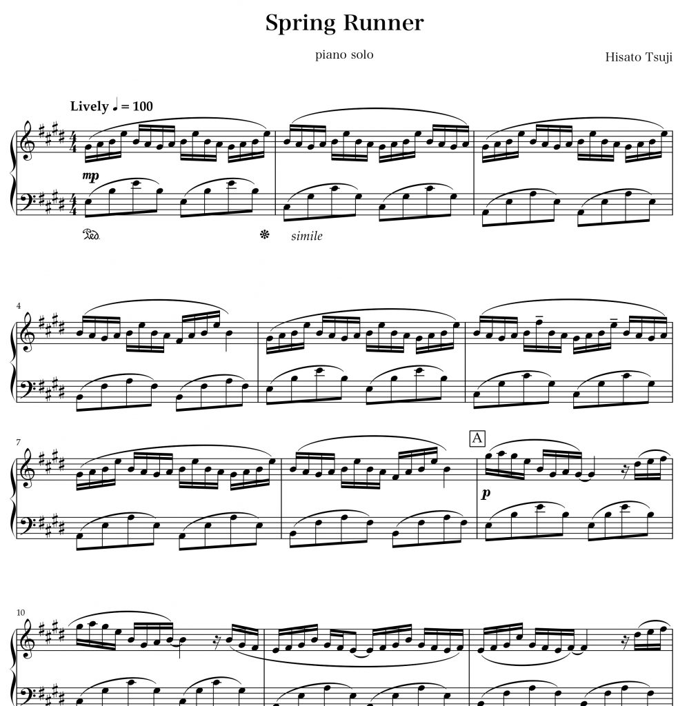 Piano Sheet Music of Spring Runner by Hisato Tsuji