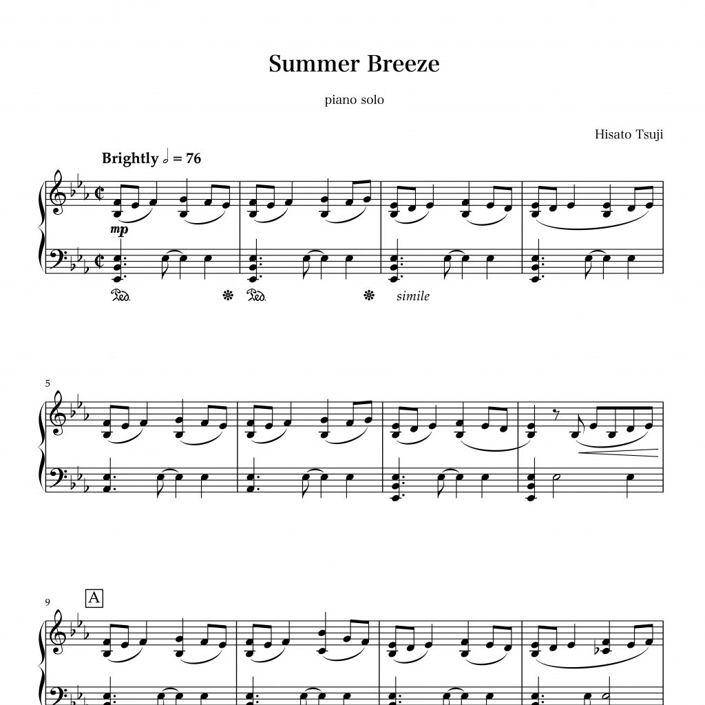 Piano Sheet Music of Summer Breeze by Hisato Tsuji